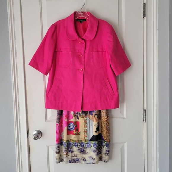 Bright Pink Harve Benard Button Up Jacket Blazer 3/4 Sleeves - Picture 1 of 9